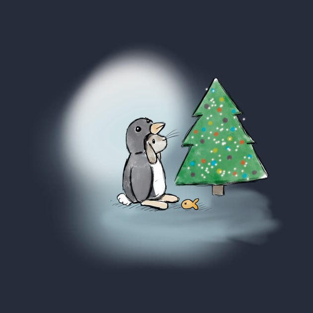 Christmas bunny in penguin suit by WillowGrove