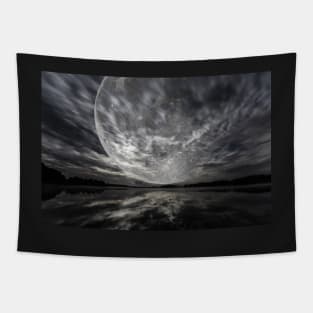 Mystery landscape, big full moon over dark lake Tapestry