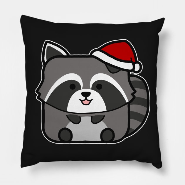 Funny Square Raccoon Christmas Pillow by Luna Illustration