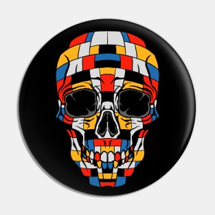 Skull In Piet Mondrian Art Composition with Red Blue and Yellow Pin