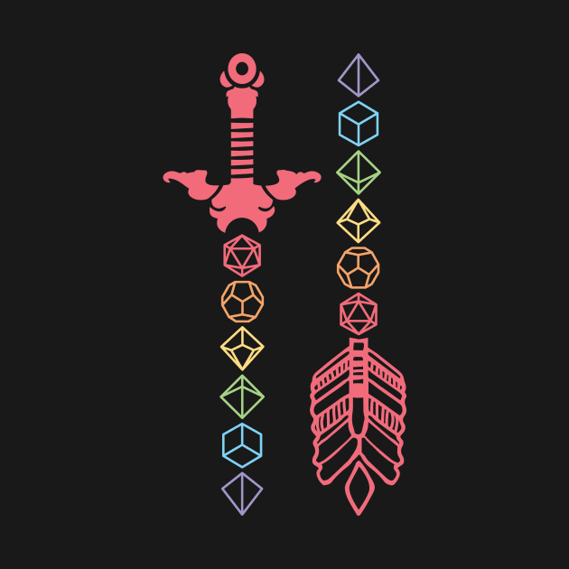 Polyhedral Rainbow Dice Sword and Arrow by OfficialTeeDreams