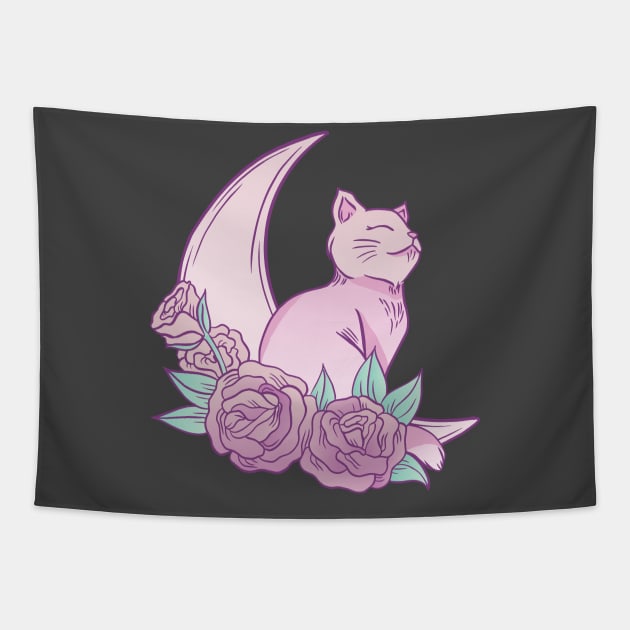 Floral Lunar Cat Tapestry by MimicGaming