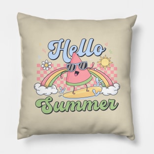Hello Summer Vibes Cute Watermelon Surfing Pillow