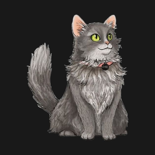 Fluffy Grey Cat Pet Portrait by PaperRain