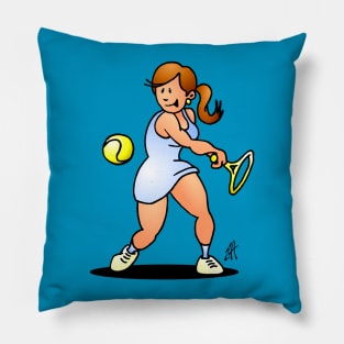 Tennis girl hitting a backhand Pillow