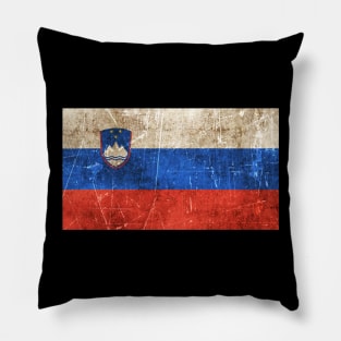 Vintage Aged and Scratched Slovenian Flag Pillow