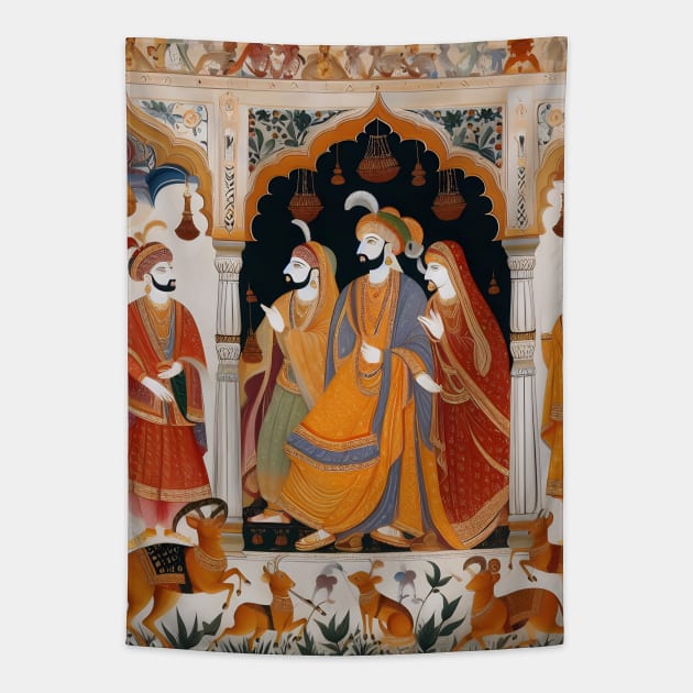 Vibrant Vistas: Celebrating Indian Elegance through Sari Textiles, Rajput Paintings, and More Tapestry by insaneLEDP