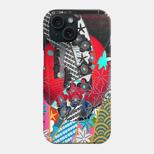 Red Japanese Lanterns Night Street Lights Lamps Floral Pattern Collage Art 86 Phone Case by dvongart