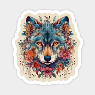 Colorful Wolf With Flowers Magnet