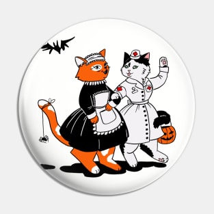 two cats in costumes nurse and maid trick and threats Pin