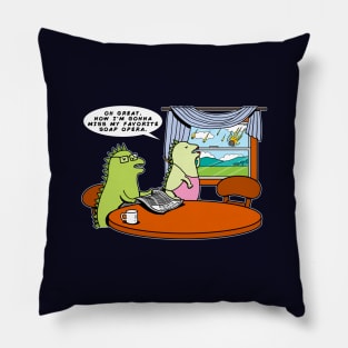 Funny Cute Kawaii Dinosaur Couple Apocalypse Extinction Funny Cartoon Pillow