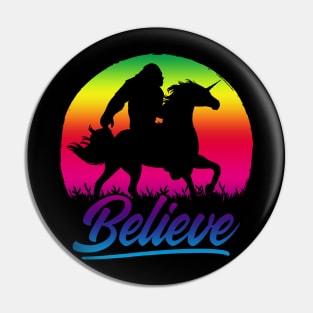 Bigfoot Riding Unicorn Vintage Sasquatch Pin