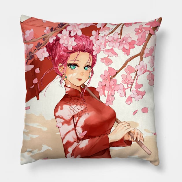 Cherry Blossom Viewing Pillow by RobustaArt