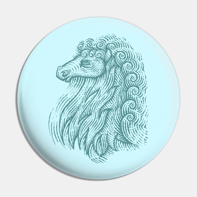 Side Profile of a Horse Head with Curly Hair Hand Drawn Illustration Pin by GeeTee