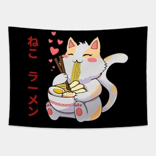 Neko Ramen, cute cat eating Ramen Tapestry