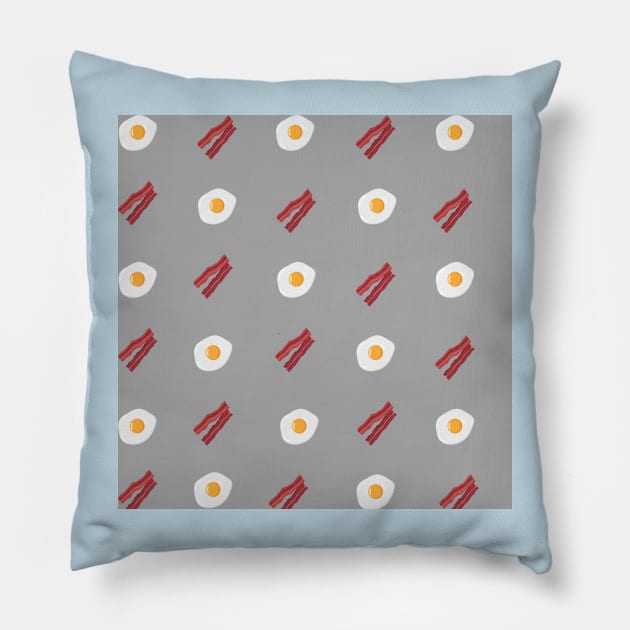 Bacon and Eggs - Light Grey Pillow by IslandofdeDolls