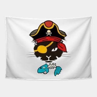 Retro Pirate Cat Kitten Halloween Skull Tapestry