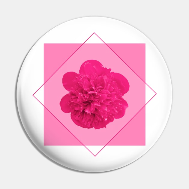 Pink Peony Flower in a Diamond Design Pin by Treetop Designs