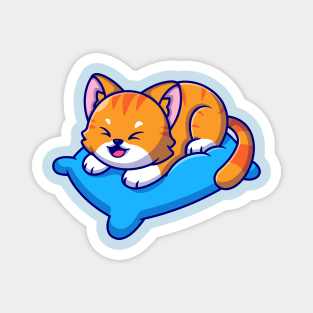 Cute Cat Playing On Pillow Cartoon Magnet