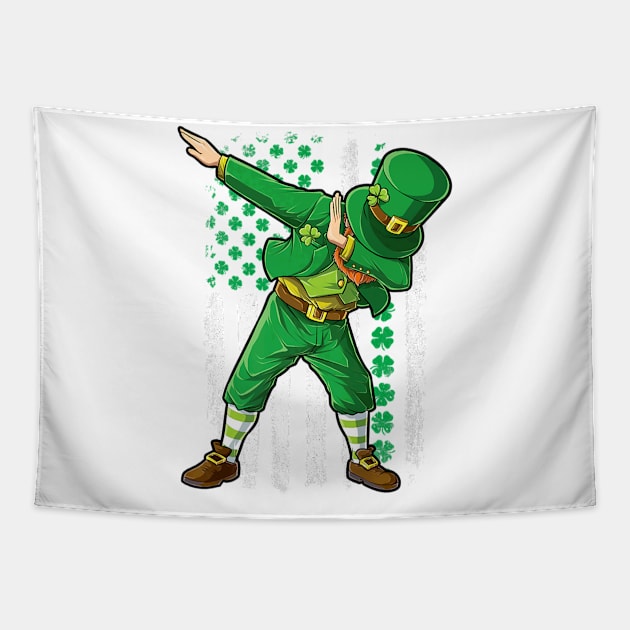 Dabbing Leprechaun Irish American Flag St Patricks Day Tapestry by Macy XenomorphQueen