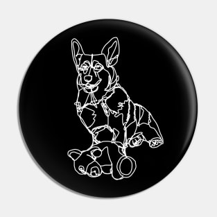 Dog Art Corgi and Toy White Line Drawing Pin