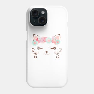 vintage Kawaii cat, kitty kat, flower crown, cute cat, cat party, cat gift, pretty kitty, cat lover, cat collection Phone Case