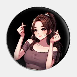 Beautiful Girl Korean Finger Hearts Kpop Pin