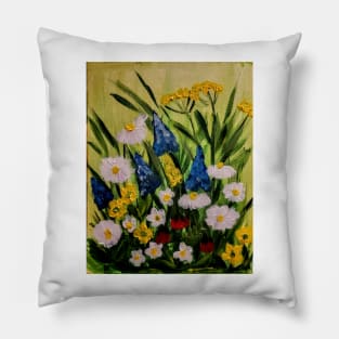 wild abstract mixed flowers in the field Pillow