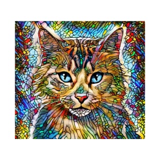 Multicolor Cat 705 Mosaic Stained Glass Style T-Shirt