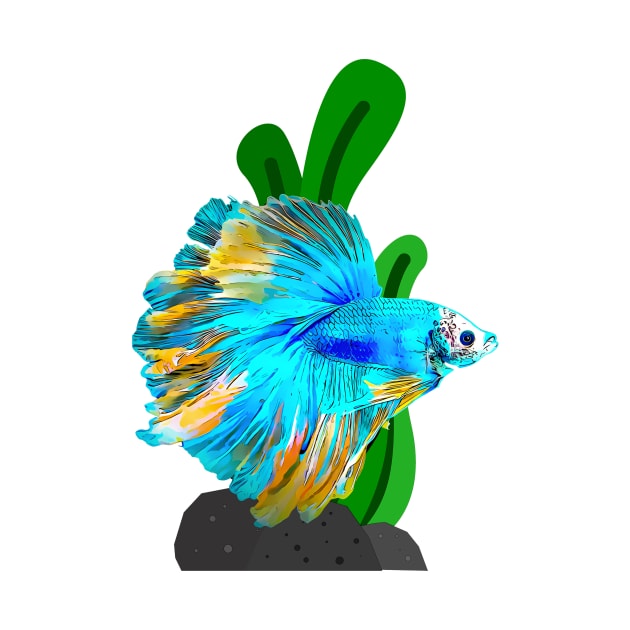 Betta Fish In Blue And Gold by PhotoArts