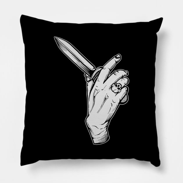 Hand hold on a knife Pillow by ryanhdyt