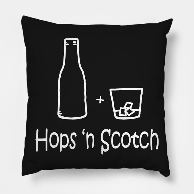 Hops 'n Scotch White Pillow by PelicanAndWolf