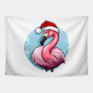 Pink Flamingo Wearing Santa Hat Tapestry