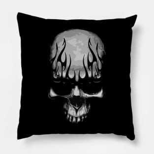 Skull with Flames - Monochrome Pillow