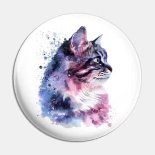 Siberian Cat Water Color Pop Art Design for Cat Lover Pin