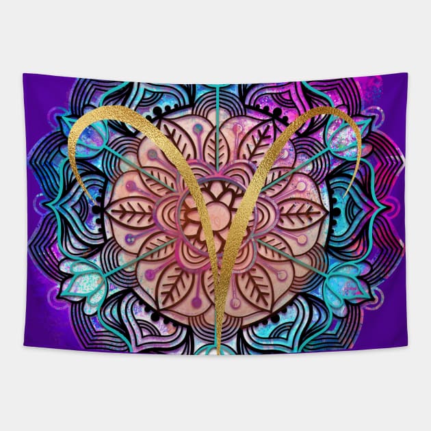 Aries Mandala Vibes Tapestry by digitaldoodlers