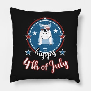 Funny Patriotic Bulldog Happy 4th of July Pillow