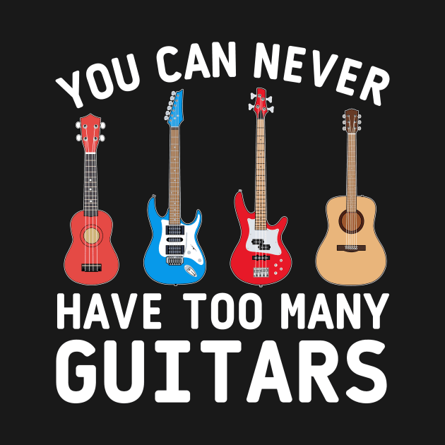 Guitar ukulele bass acoustic classic electric white text by Cute Tees Kawaii