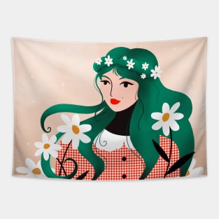 Spring lover girl with white flowers, version 2 Tapestry
