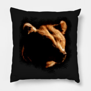 Large Grizzly bear head digital painting with colored chalk strokes Pillow