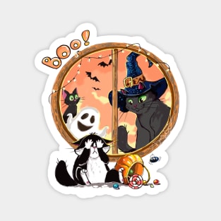 Boo! Halloween window and cute cats Magnet