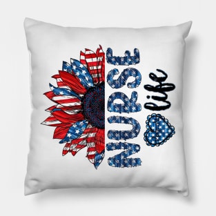 Nurse Life American Flag Sunflower Happy Independence Day Pillow