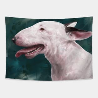 A Painting of a Bull Terrier with Its Tongue Out Tapestry