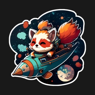 Riley the Red Panda but he's crashing his rocket ship Sticker T-Shirt