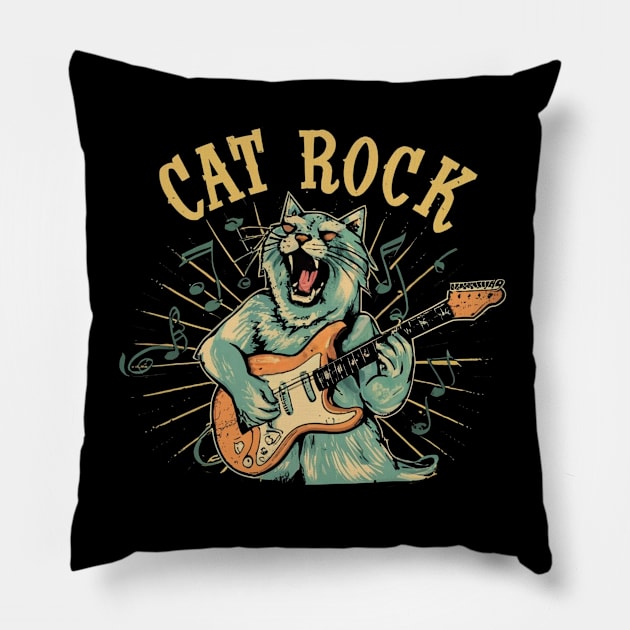 Cat,rock, and guitar Pillow by Aldrvnd