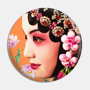 Chinese Opera Star with Lotus Flowers Orange- Hong Kong Retro Pin