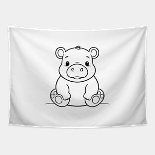 Cute Baby Hippo Animal Outline Tapestry