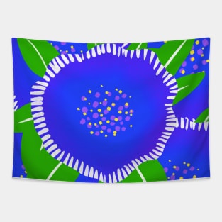 Blue flowers with green leaves Tapestry