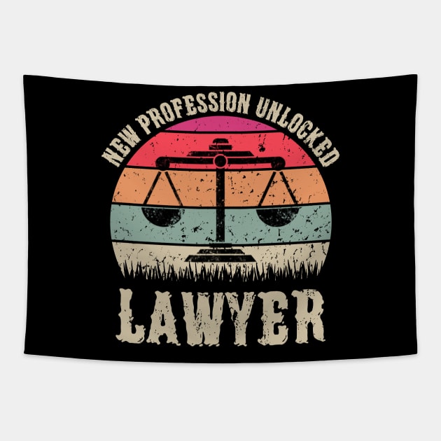 Vintage New Profession Unlocked Lawyer Funny Law School Gift Tapestry by Marang