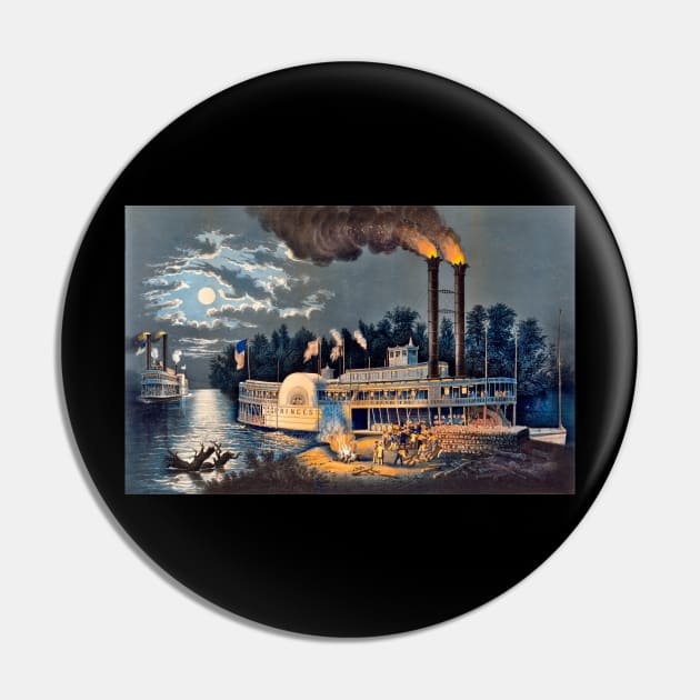 Steamboat Wooding Up on the Mississippi 1863 Frances Flora Bond Palmer Pin by rocketshipretro